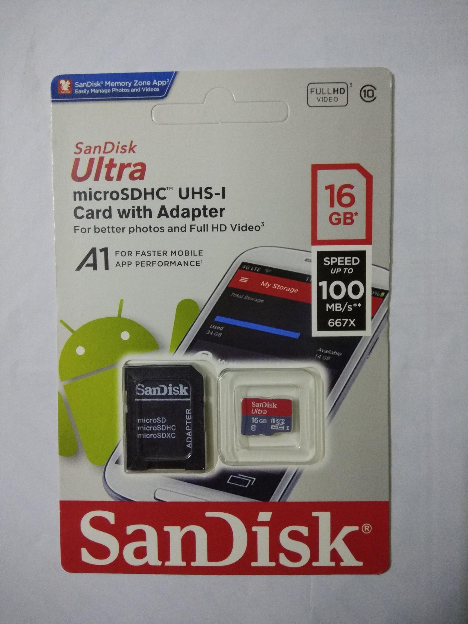 Thẻ nhớ Micro SD 16Gb Sandisk class10 U1 100MB/s + Tặng kèm Adapter