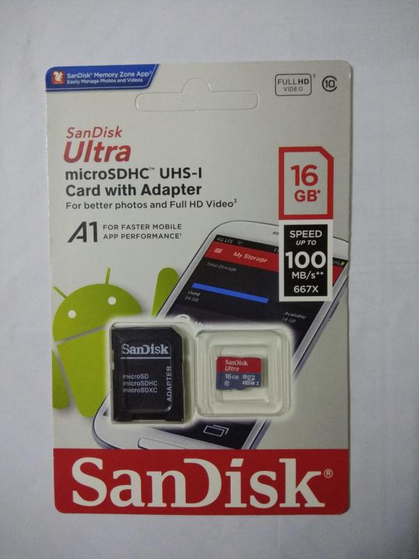 Thẻ nhớ Micro SD 16Gb Sandisk class10 U1 100MB/s + Tặng kèm Adapter