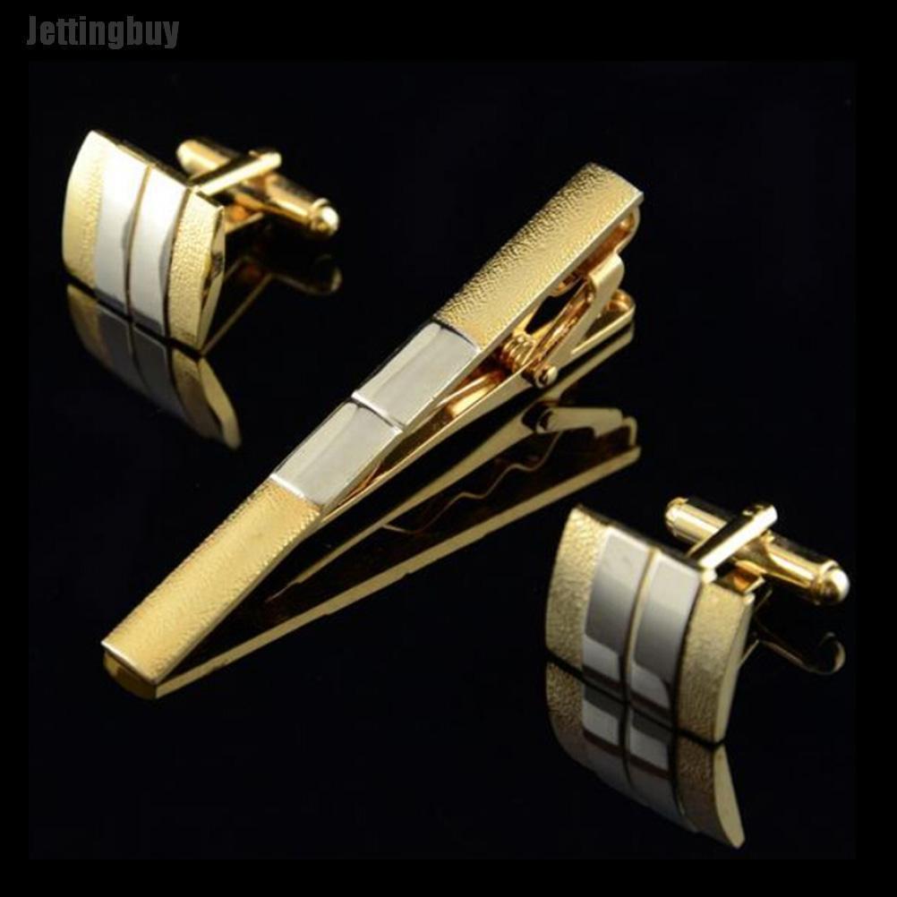 Jettingbuy Mens Classic New Golden Plated Enamel Green Stripe Square Formal Cufflinks LJXK