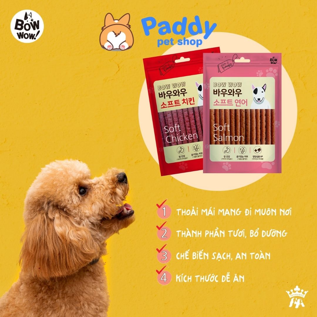 Bánh Thưởng Cho Chó Que Cá Hồi & Gà Bowwow Soft 150g