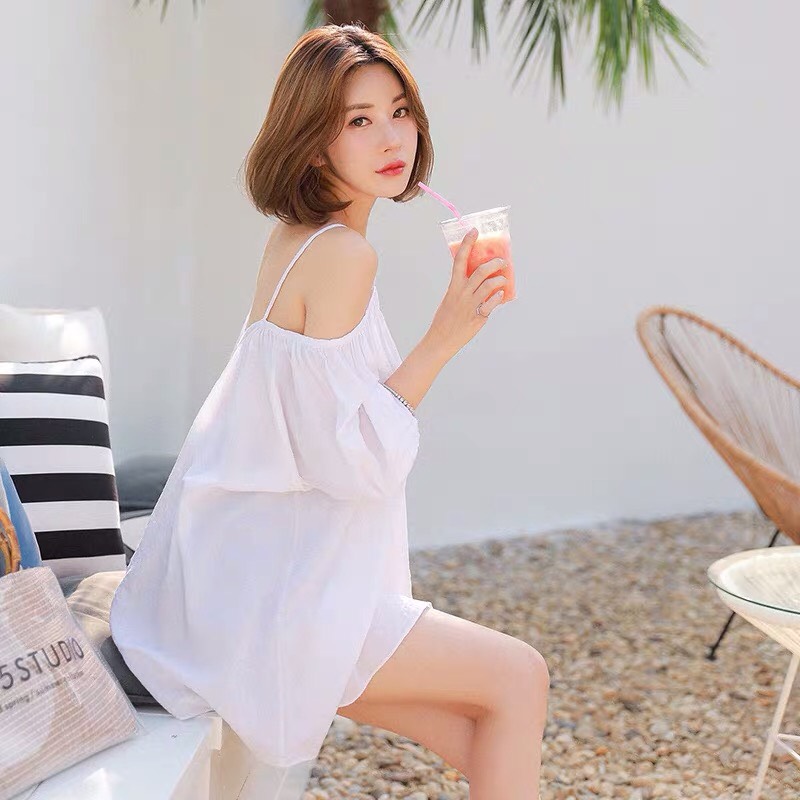 Áo voan trễ vai form rộng hai dây siêu mát mẻ TTSA0177