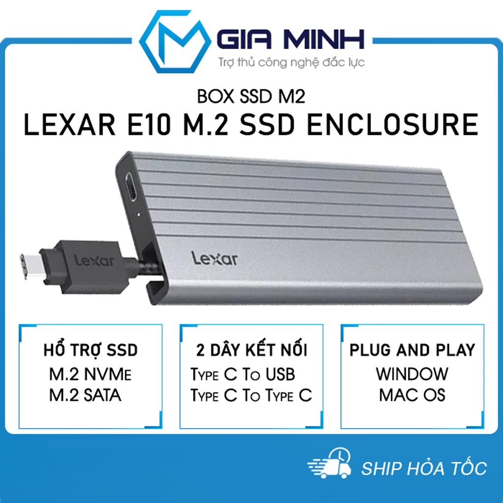 Box SSD Lexar E10 M.2 SSD Enclosure Tốc Độ Cao 10Gbps - Kèm 2 Cáp TypeC USB - Bảo Hành 12 Tháng.