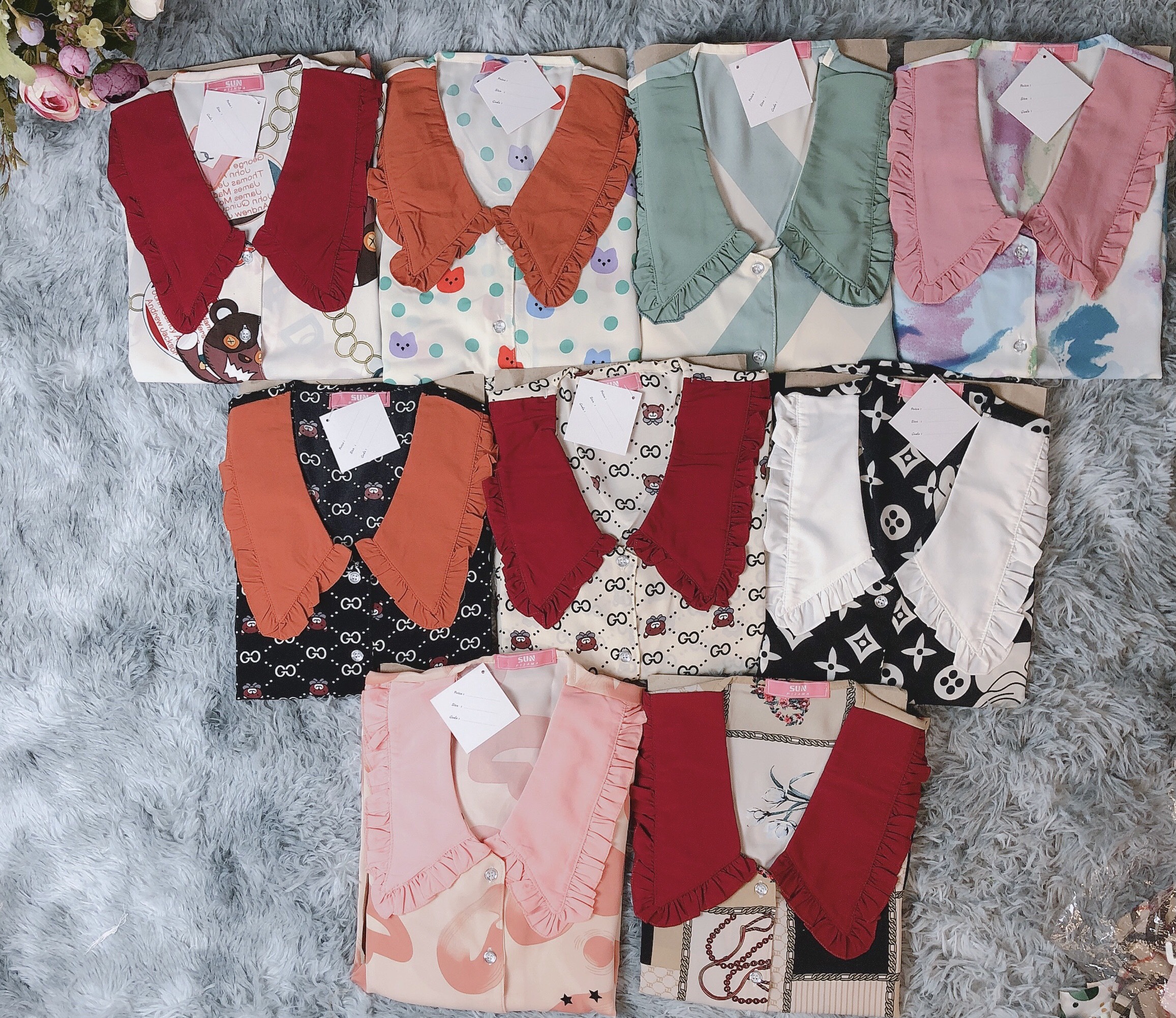 Pyjama vải Mango cổ phối - Hình chụp thật