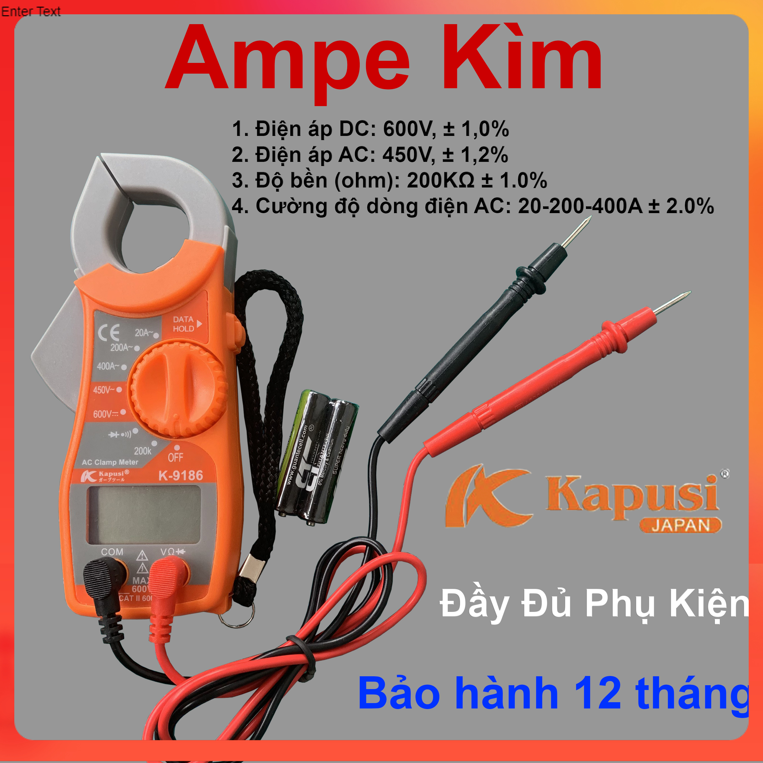 Ampe kìm - Đồng hồ đo vạn năng Kapusi lcd chính xác cơ động kèm pin và bút đo