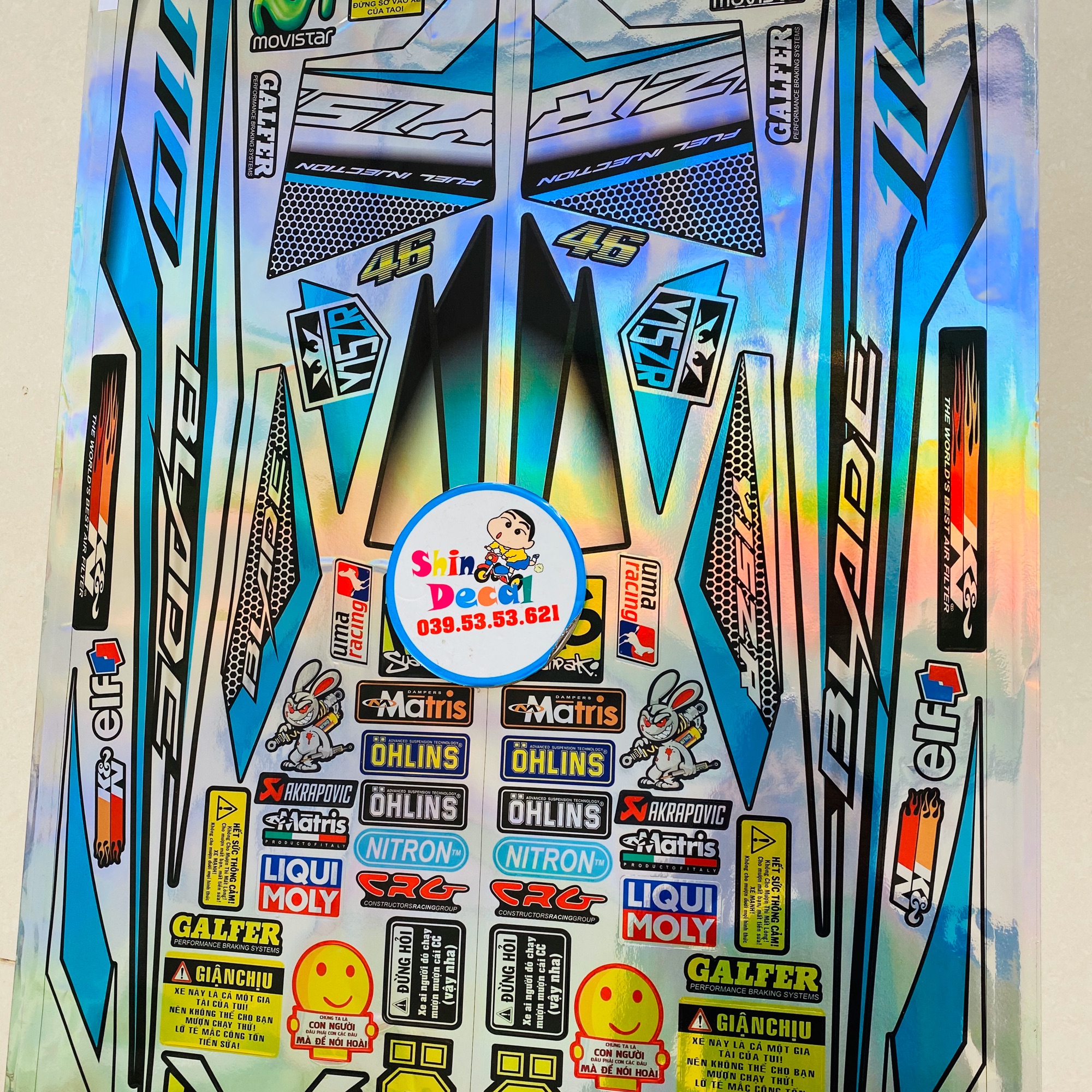 Tem rời Wave Blade110 y15zr tổ ongdecal Crom titan 7 màu ánh kim