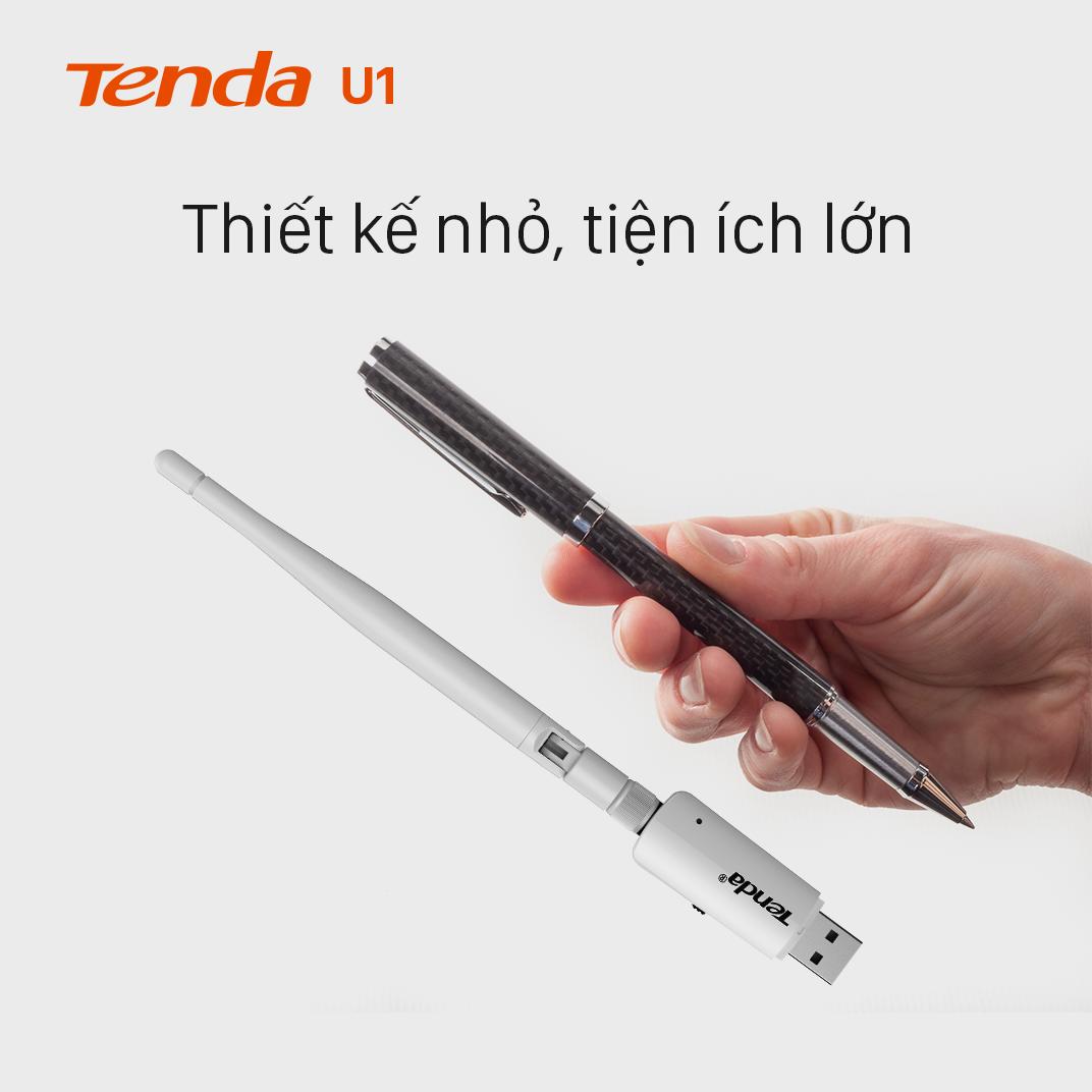 Tenda USB kết nối Wifi 2.4G U1 chuẩn N tốc độ 300Mbps - Hãng phân phối chính thức