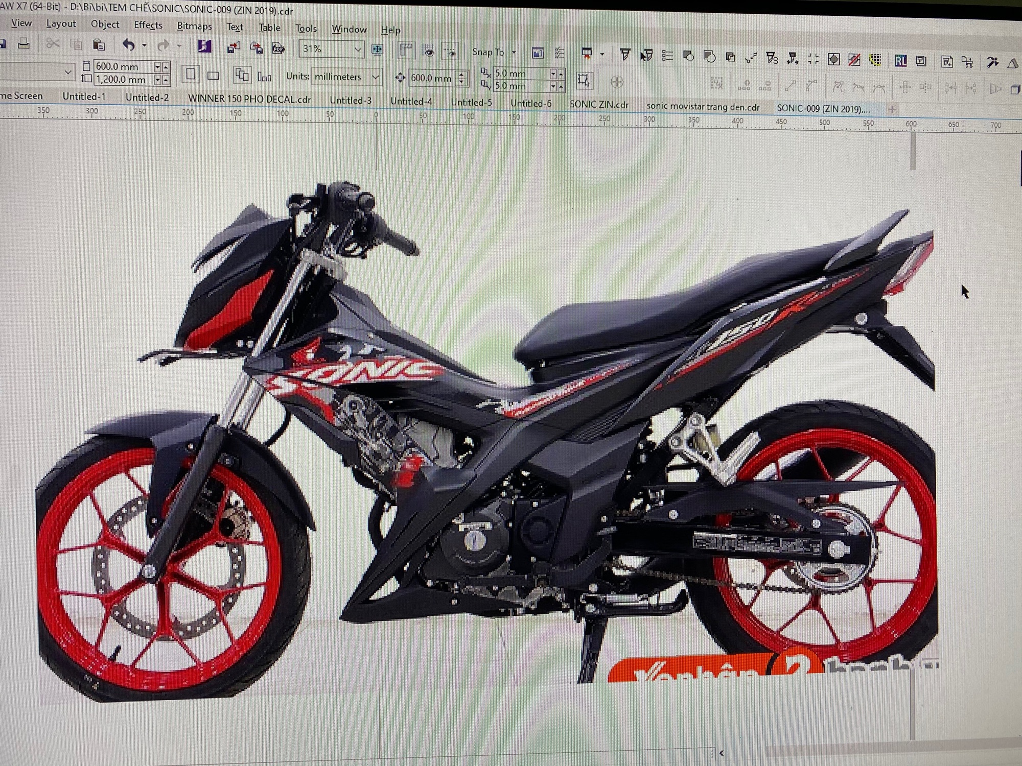 Tem rời Sonic 150 dán xe đen