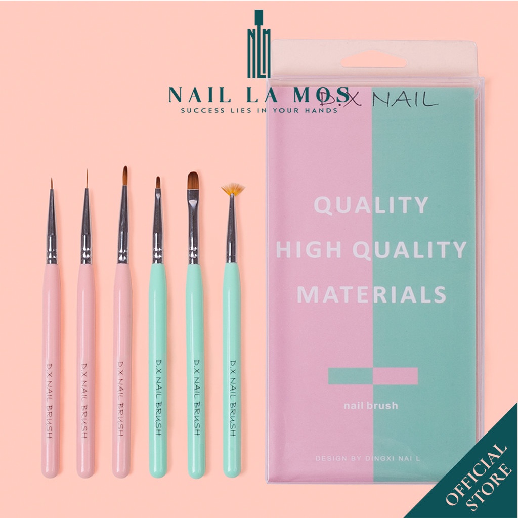 Bộ 6 cọ nail Dingxi chính hãng - Set 6 cọ vẽ móng D.X Nail lông tổng hợp cao cấp mềm mướt