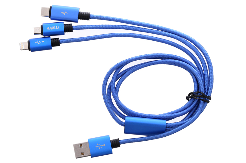 Cáp 3 đầu Lightning Type C Micro 1m eGHTsuSpa B Xanh