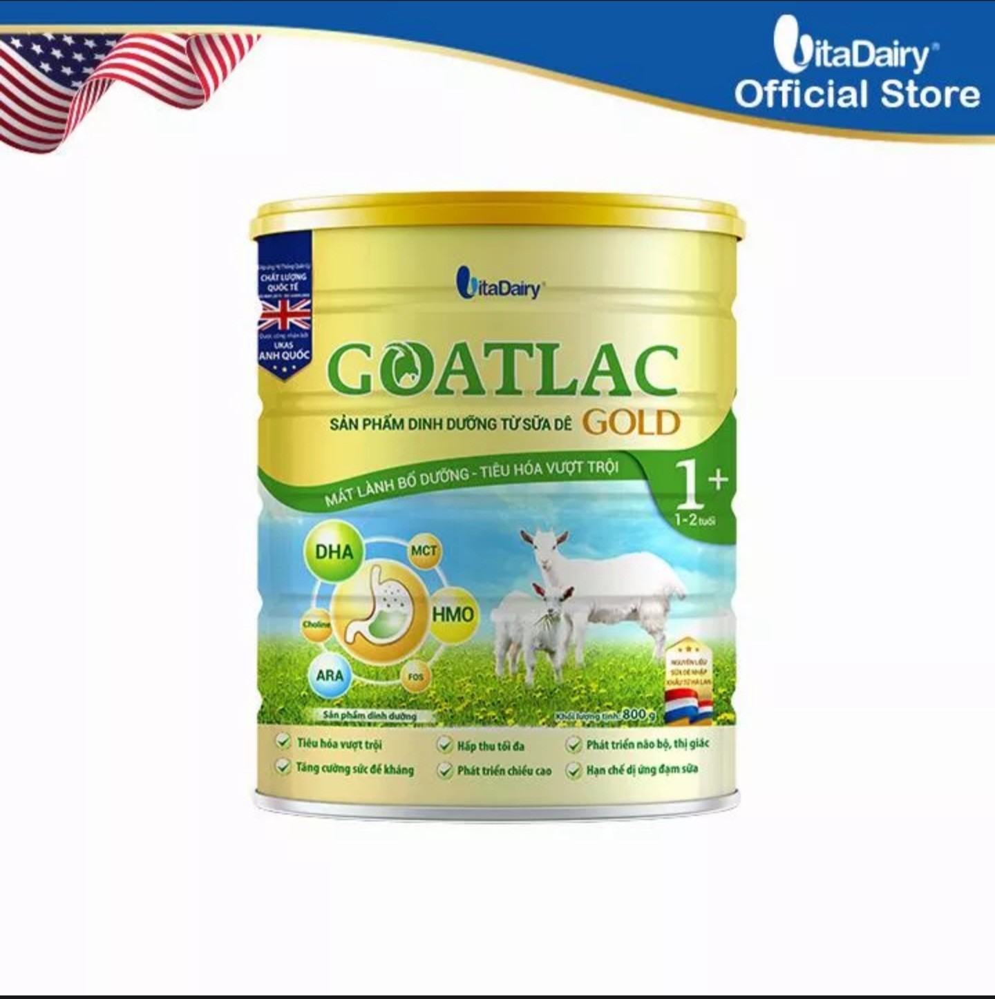(HSD T2-2025) (Quét Mã QR - TL Điểm) Sữa Dê Vitadairy Goatlac Gold 1+ 800g (Cho Trẻ Từ 1 - 2 Tuổi).