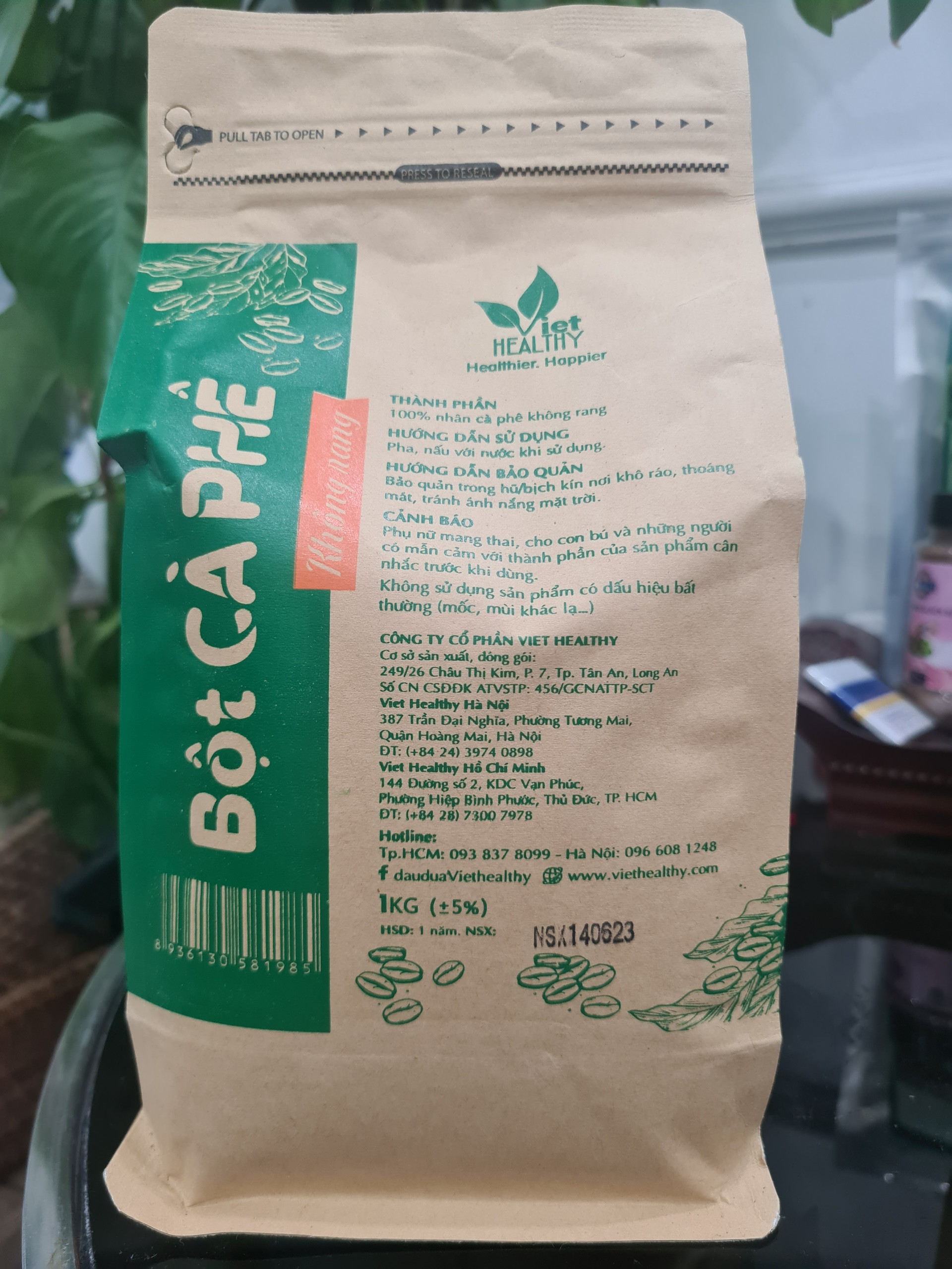 Bột cà phê chỉ có nhân không rang 1kg VietHealthy