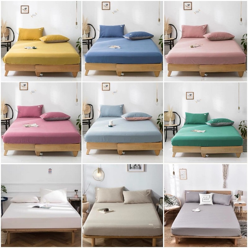 Bộ ga gối (1 ga giường + 2 vỏ gối nằm) tici cotton màu hồng phấn