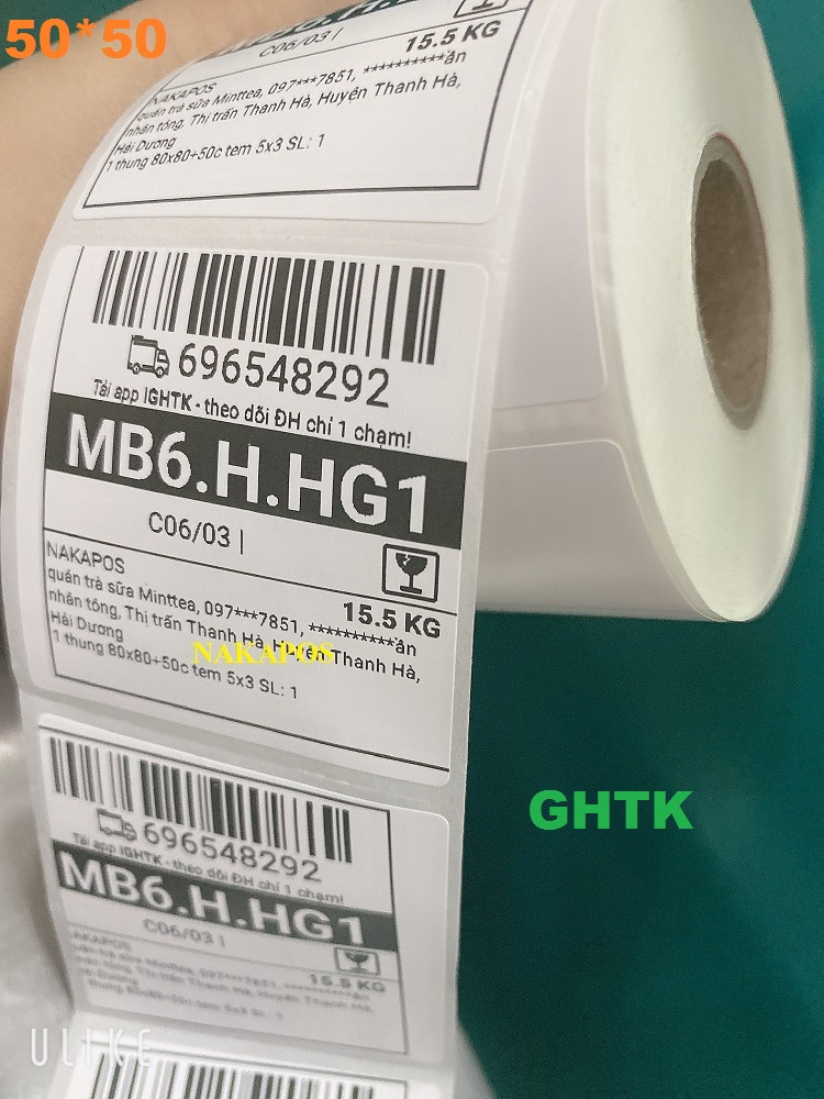 Giấy in tem nhiệt 50x50 mm - in đơn giao hàng nhanh 505 giấy in mã vạch in đơn hàng 5x5 nhãn dán giấy nhiệt tem phụ