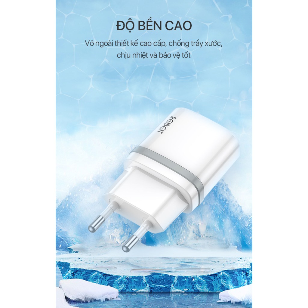 Cốc Sạc 2 Cổng USB 2.1A - ROBOT K9 - Tặng kèm Cáp Micro 1m