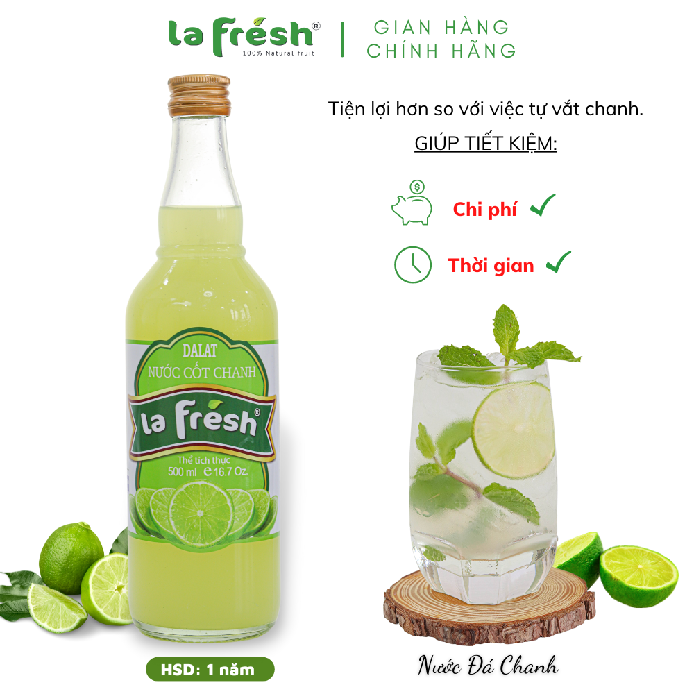 [HCM]Nước Cốt Chanh Vắt Không Đường Lafresh Đà Lạt 500ml