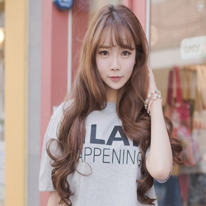 Tóc giả nữ nguyên đầu cao cấp làm bằng tơ mềm mượt như tóc thật (màu vàng) + tặng kèm lưới