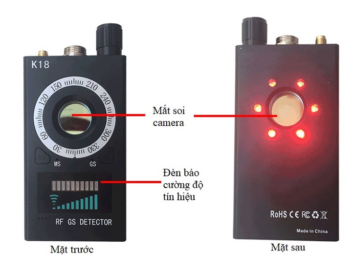 Máy phát hiện định vị, máy nghe lén, camera quay lén K18