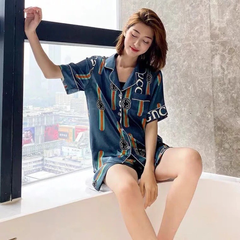 🔥 [HÌNH THẬT] [LỤA] [Freeship] [SALE] Bộ mặc nhà phi lụa đùi nữ ngắn tay, cổ bẻ