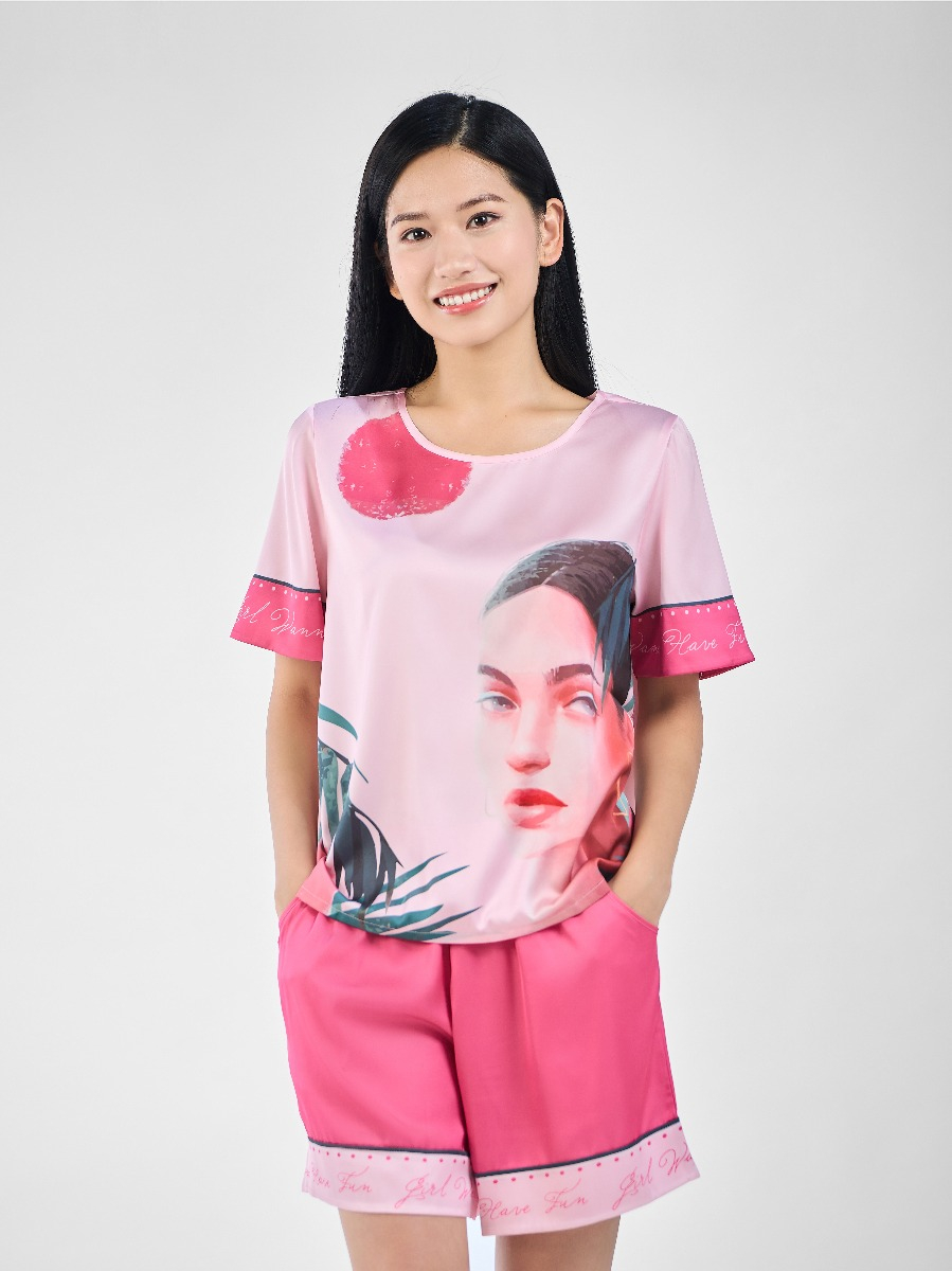 WINNY - Bộ đồ lụa cộc tay quần đùi mặc nhà 1MNSA23114C