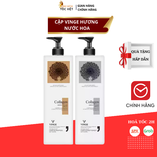 Cặp gội xả Plus Vinge Collagen 1000ml phục hồi, chống rụng kích mọc tóc