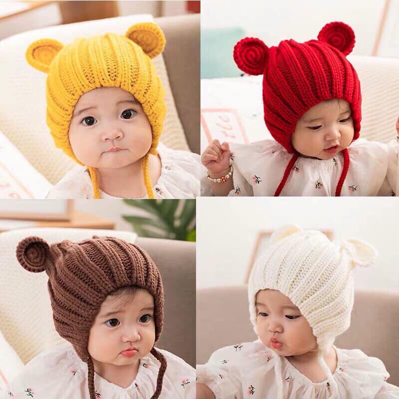 Mũ len tai gấu cho bé 0 - 3 tuổi
