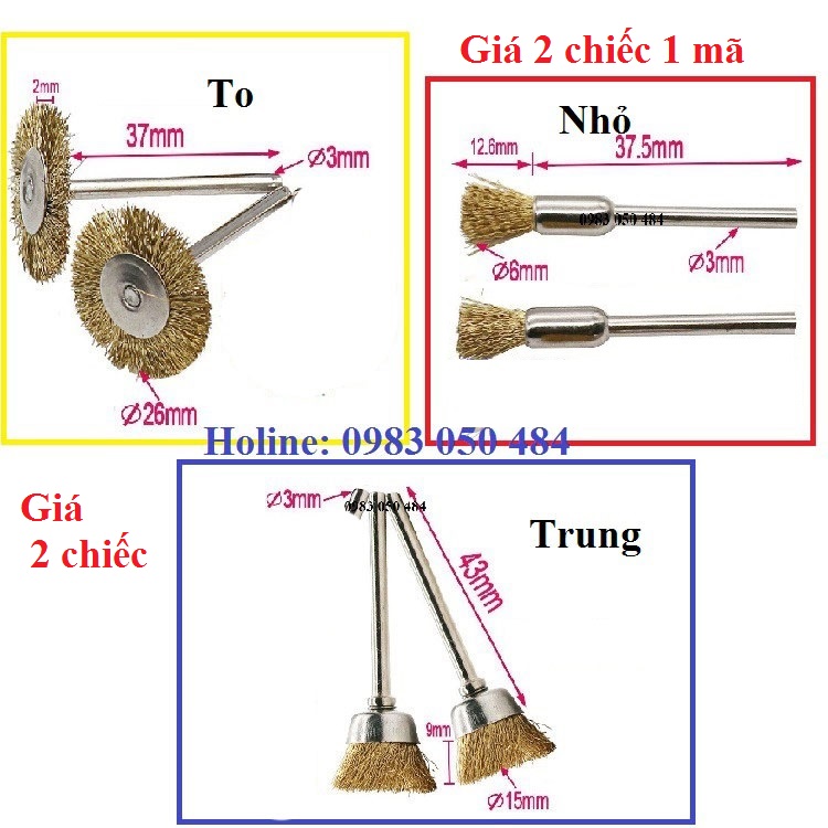 Chổi đánh gỉ mini trục 3mm hay chổi đồng vệ sinh