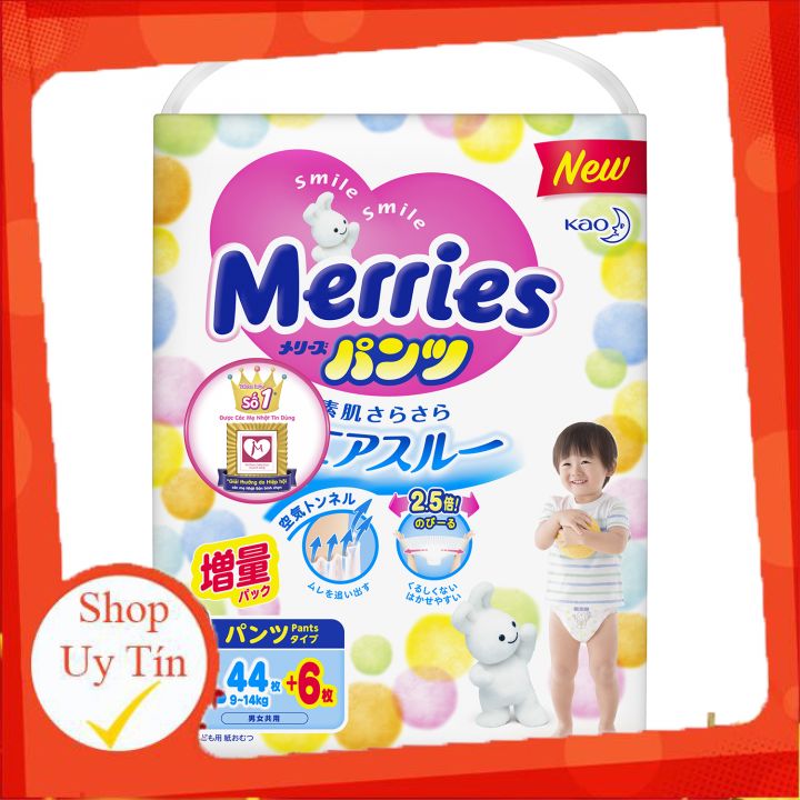 Tã/Bỉm quần merries miếng Nội địa Nhật Size L 44+6 (Cho bé 9 - 14kg)