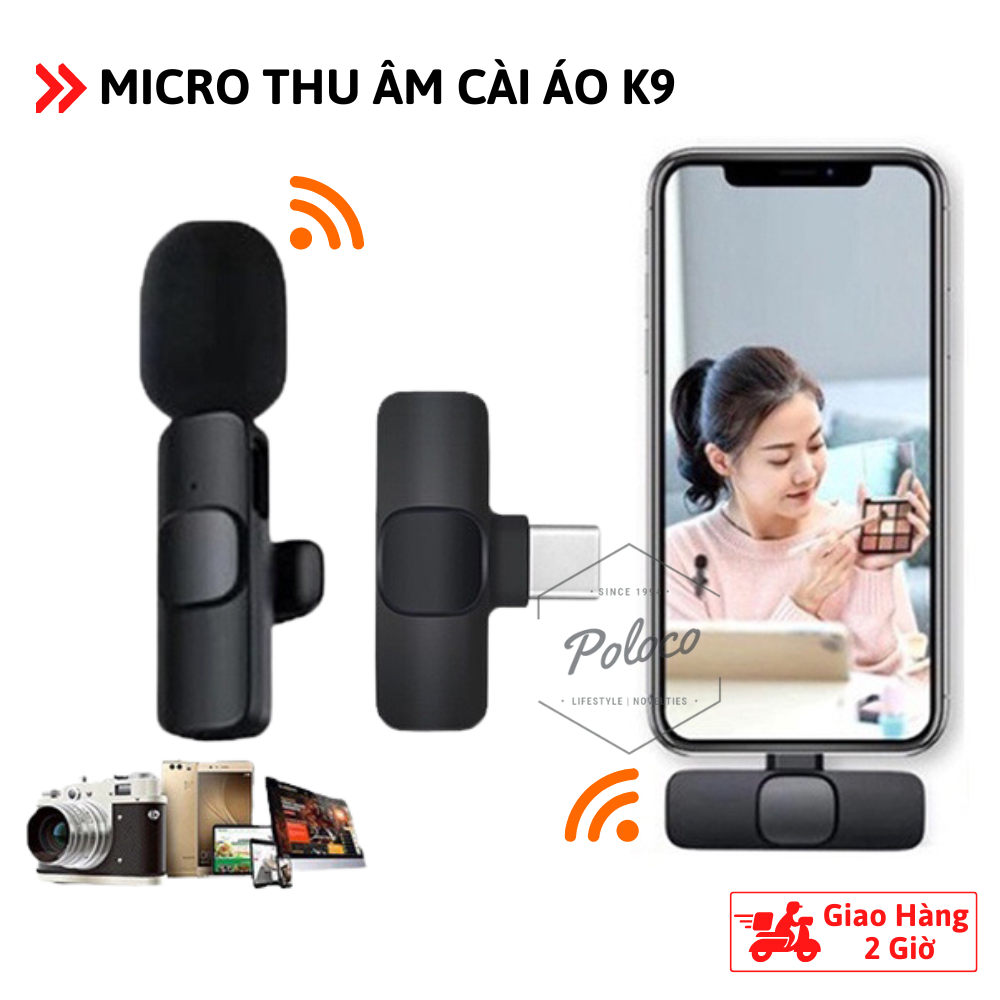 Micro thu âm không dây cài áo K9 - Khử Tiếng Ồn Cao Cấp - Khoảng Cách 20m - Chính Hãng