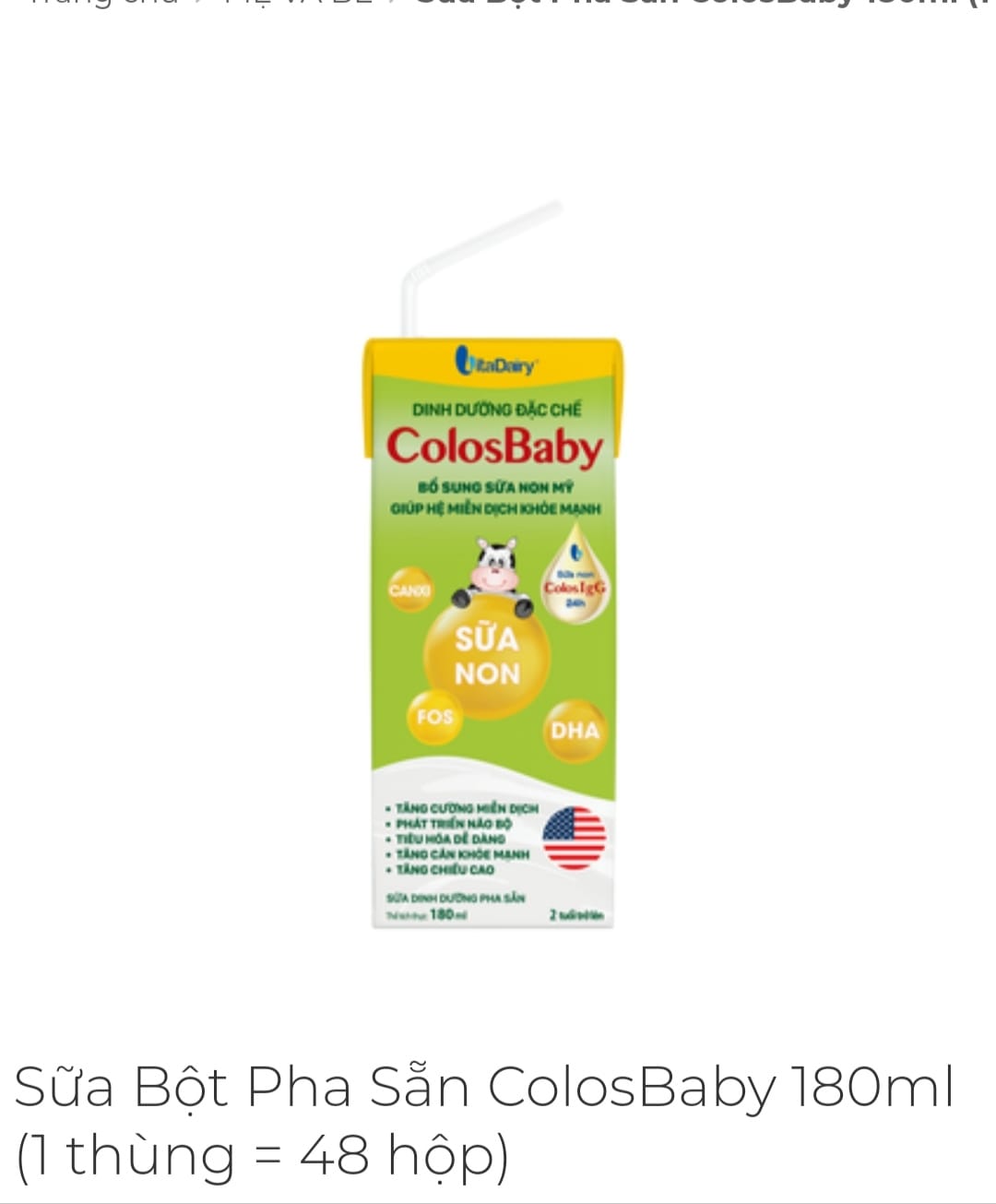 Sữa bột pha sẵn ColosBaby Gold 180ml (Thùng 48 hộp)