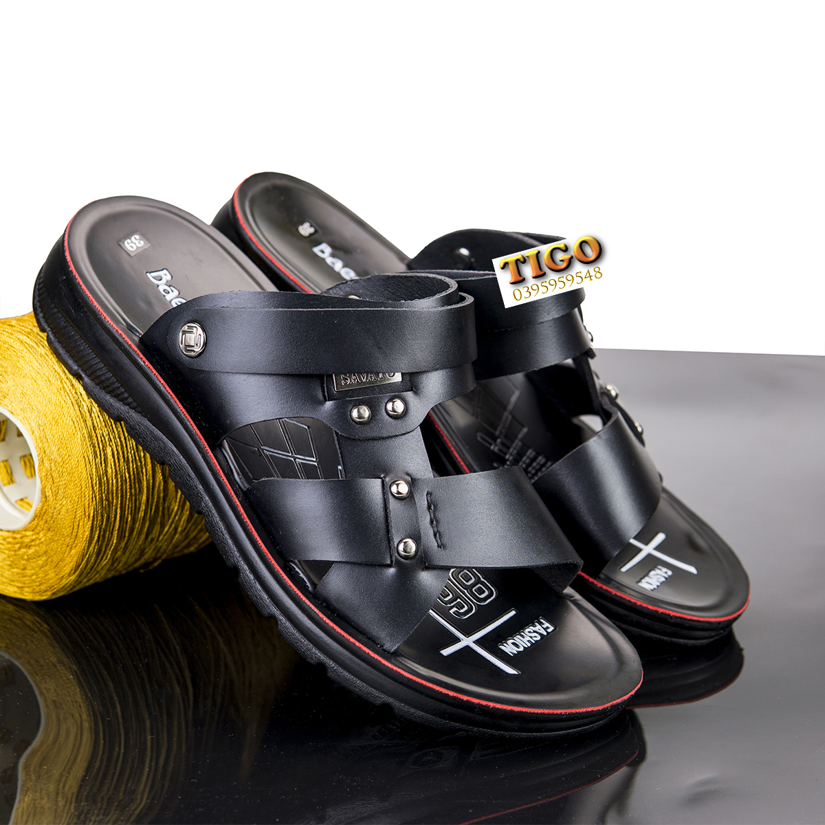 Men's Leather Sandals with Super Durable Molded Rubber Sole [Spost]