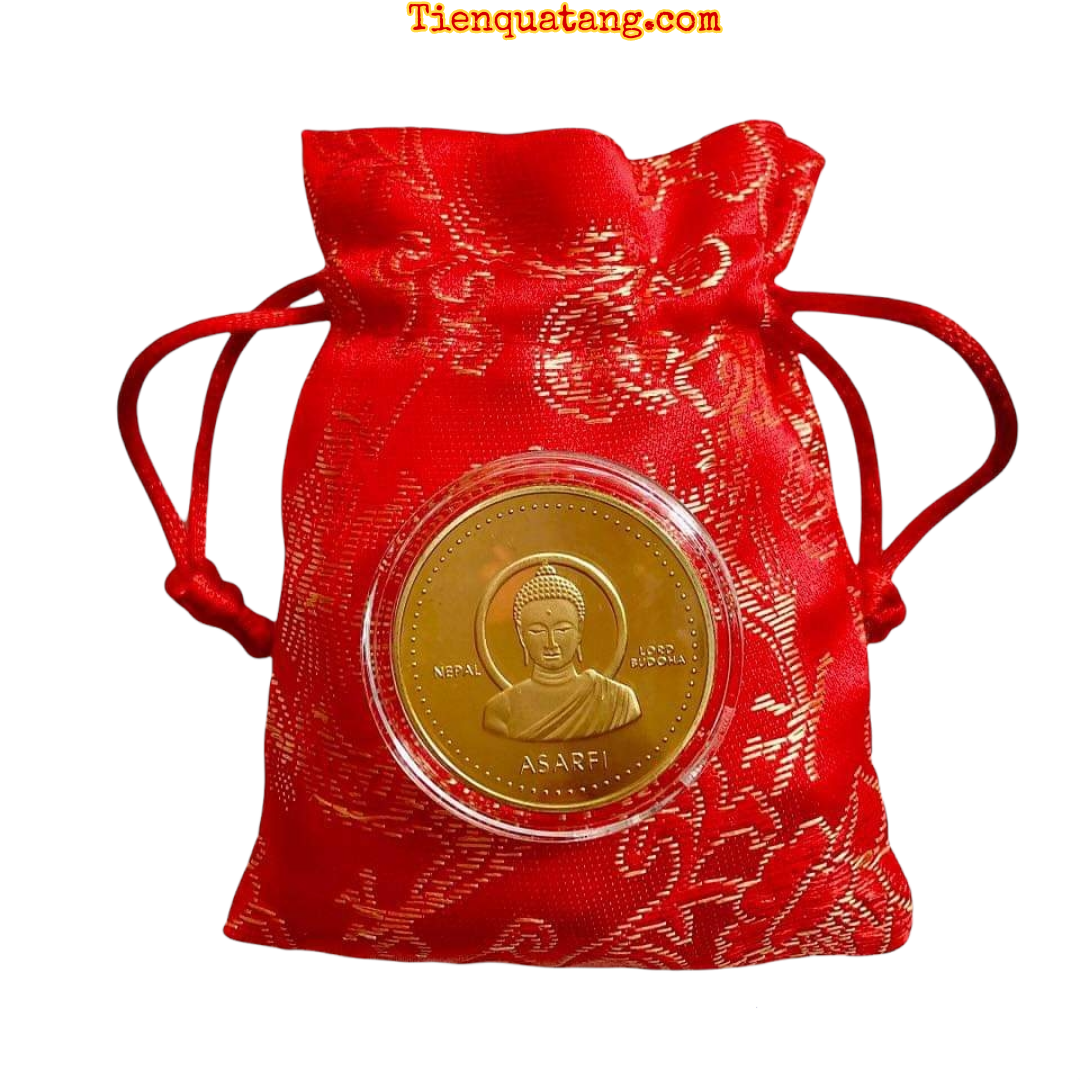 [HCM]Đồng Xu Hình Phật Nepal Túi May Mắm
