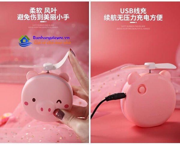 Quạt Mini Kèm Gương Hình Heo