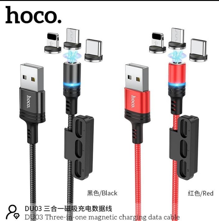 Cáp sạc nam châm 2A Hoco DU03 thay đổi 3 đầu Lightning/Type-C/Micro