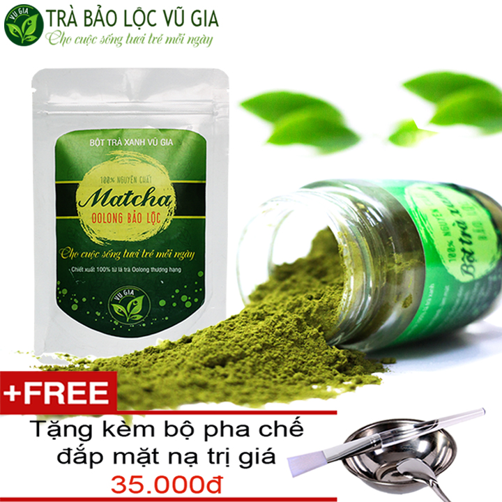 Combo Matcha Oolong Sấy Lạnh (50g/túi) + Bột Trà Xanh 100g - Nguyên Chất Vũ Gia + Tặng Bộ Đắp Mặt Nạ Inox Cao Cấp - Hỗ trợ đắp mặt nạ dưỡng da, tẩy tế bào chết, giảm cân hiệu quả