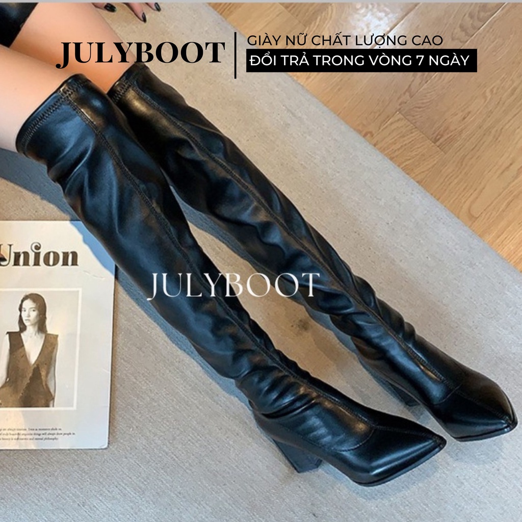 (SẴN) Boot nữ Đùi Dáng Basic Mũi Nhọn Gót Cao 7 cm Có Hình Thật pđ
