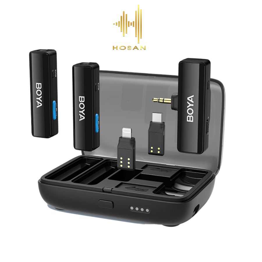 Micro thu âm không dây boya boyalink - micro ghi âm 2.4ghz kênh đôi cổng light.ningg, type-c, 3.5mm trs