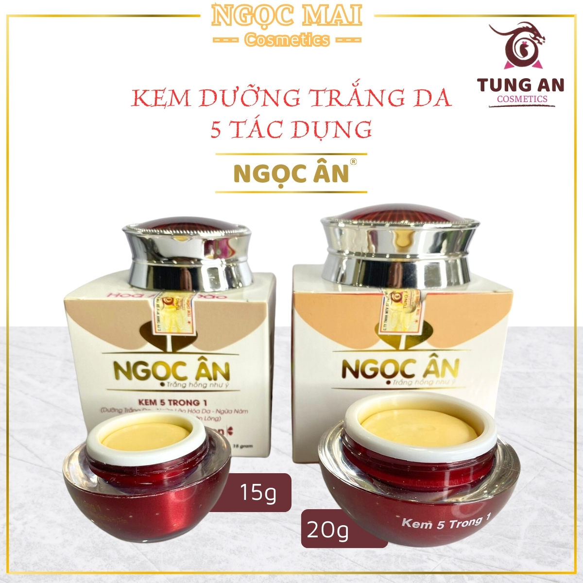 Kem Ngọc Ân 5 in 1 trắng da, Lão hóa, Nám, Giữ ẩm, Se khít lỗ chân lông kem 5 trong 1 (15g - 20g) - Tùng Ân Cosmetics