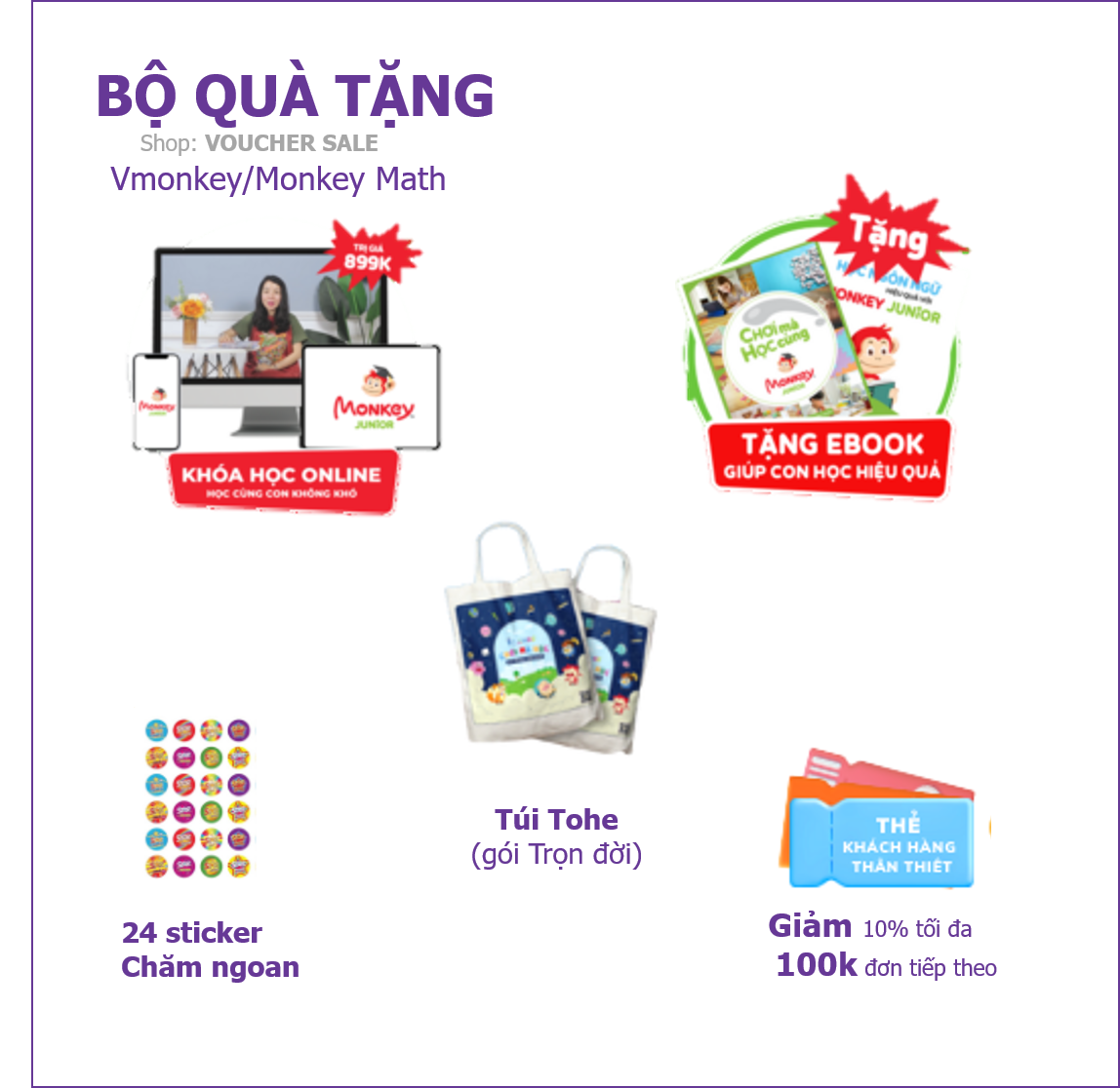 Monkey Math (Trọn đời, 1 năm, 6 tháng) - Toán tiếng Anh chuẩn Mỹ cho trẻ