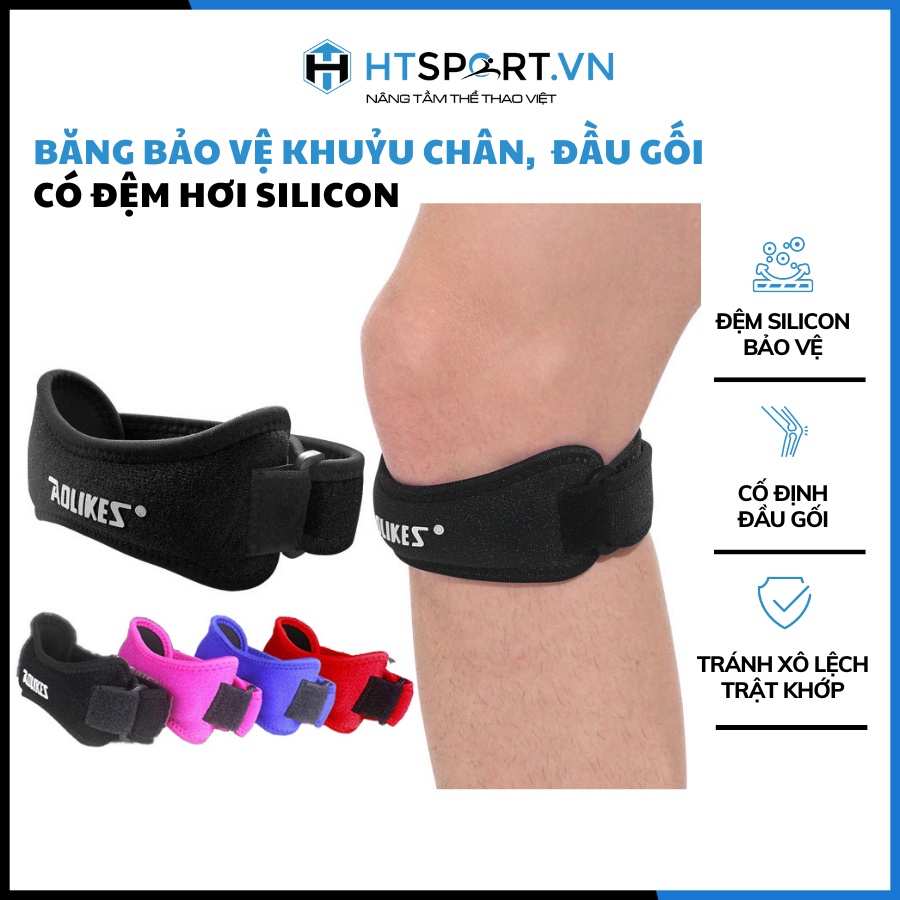 Đai bó gối thể thao, băng quấn bảo vệ đầu gối silicon tập gym aolikes 7919 cao cấp