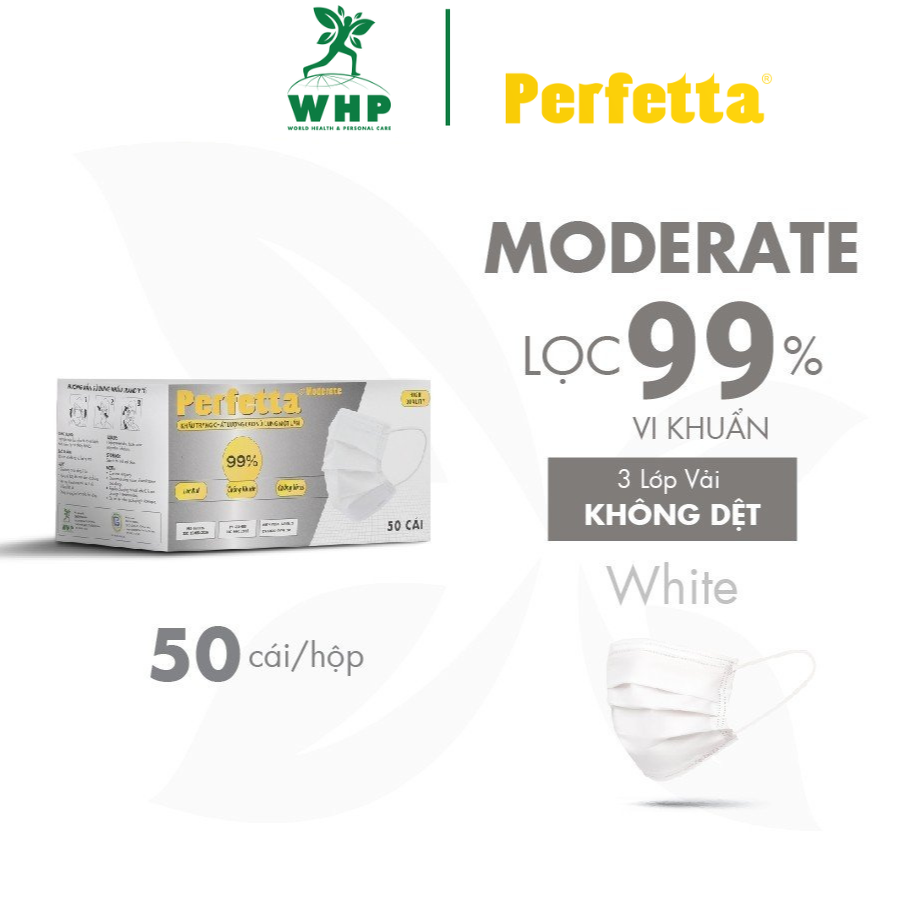 Khẩu Trang Y Tế Cao Cấp Perfetta Moderate 3 Lớp Kháng Khuẩn (50 cái/hộp)