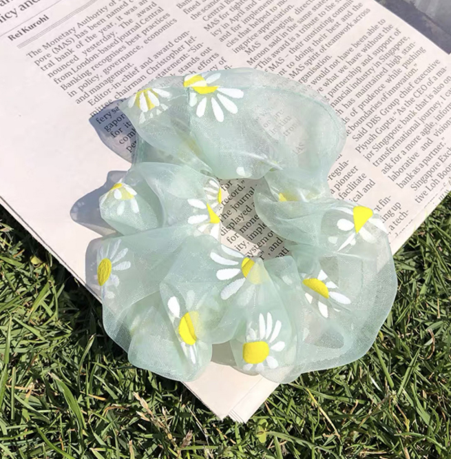 Dây buộc tóc in cúc họa mi tinh tế vòng lớn Scrunchies xinh xắn HD49