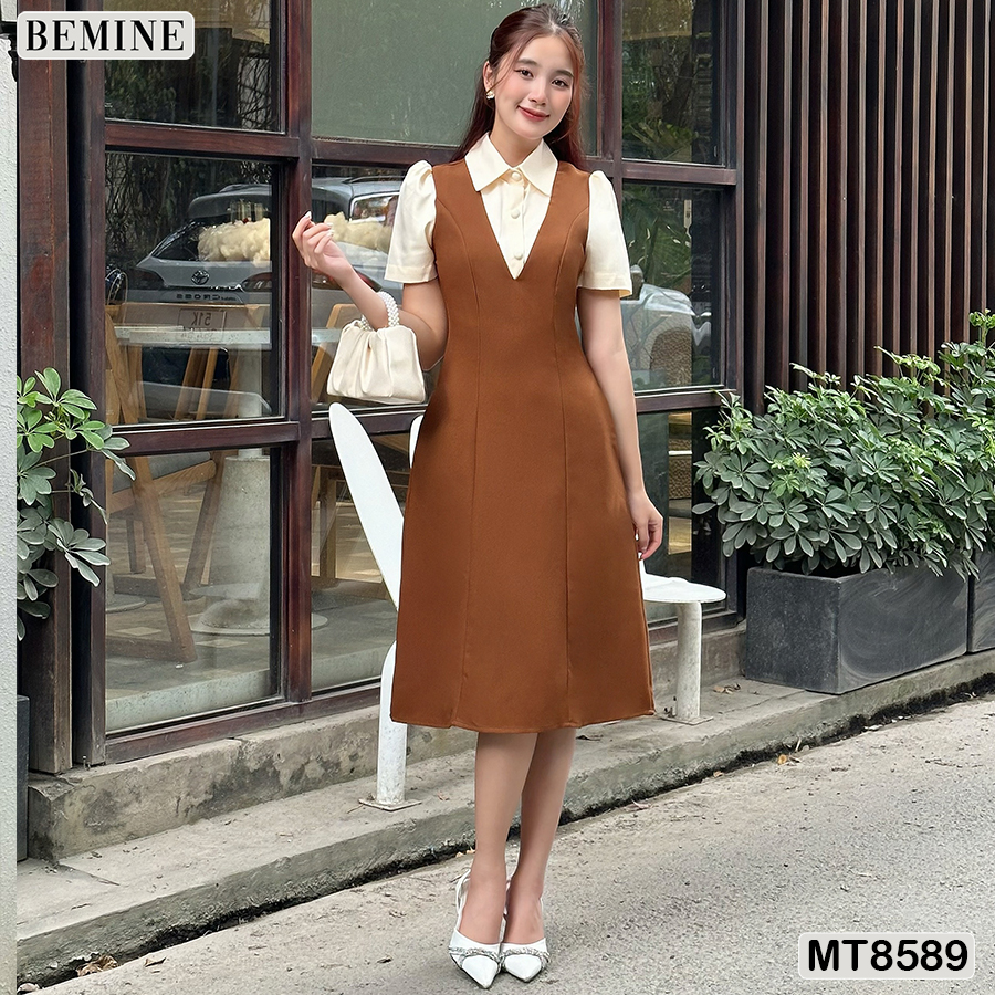 Đầm thiết kế công sở phối tay ngắn BEMINE MT8589