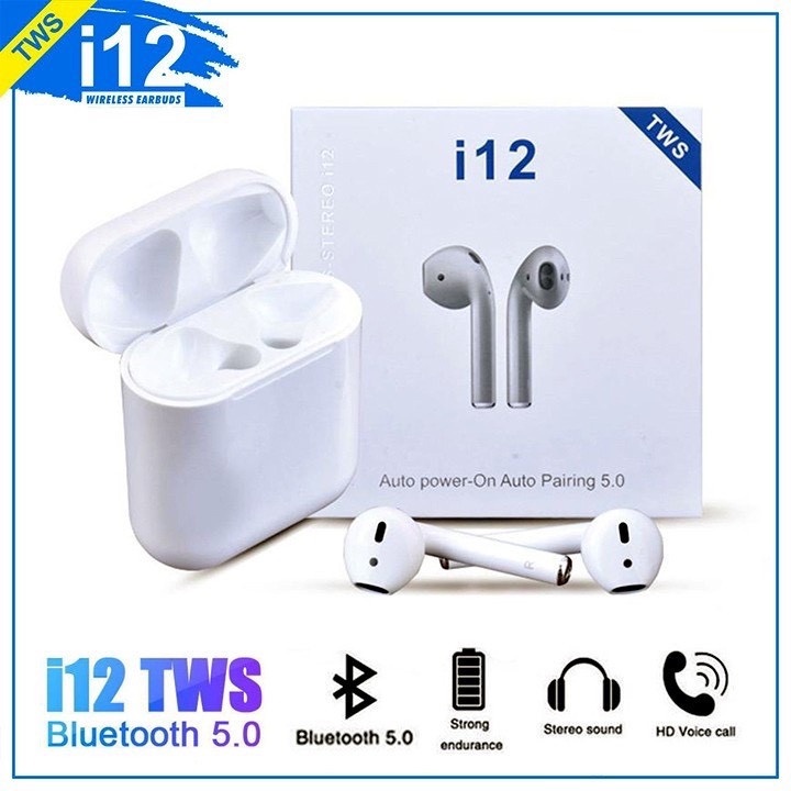 Tai nghe Bluetooth Không Dây i12 TWS Bản Nâng Cấp Chip 5.0, Tai Nghe Không Dây CHẤT LƯỢNG TỐT, Tai Nghe Bluetooth Mini, tai nghe bluetooth không dây bản nâng cấp tai nghe i12, BH uy tín 1 đổi 1