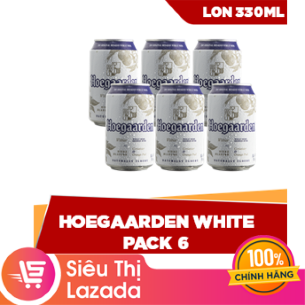 [Siêu thị Lazada] Lốc 6 lon Hoegaarden White (330ml/lon) - nguyên liệu hảo hạng hỗn hợp lứa mì và lúa mạch tươi mát cay nồng tinh tế