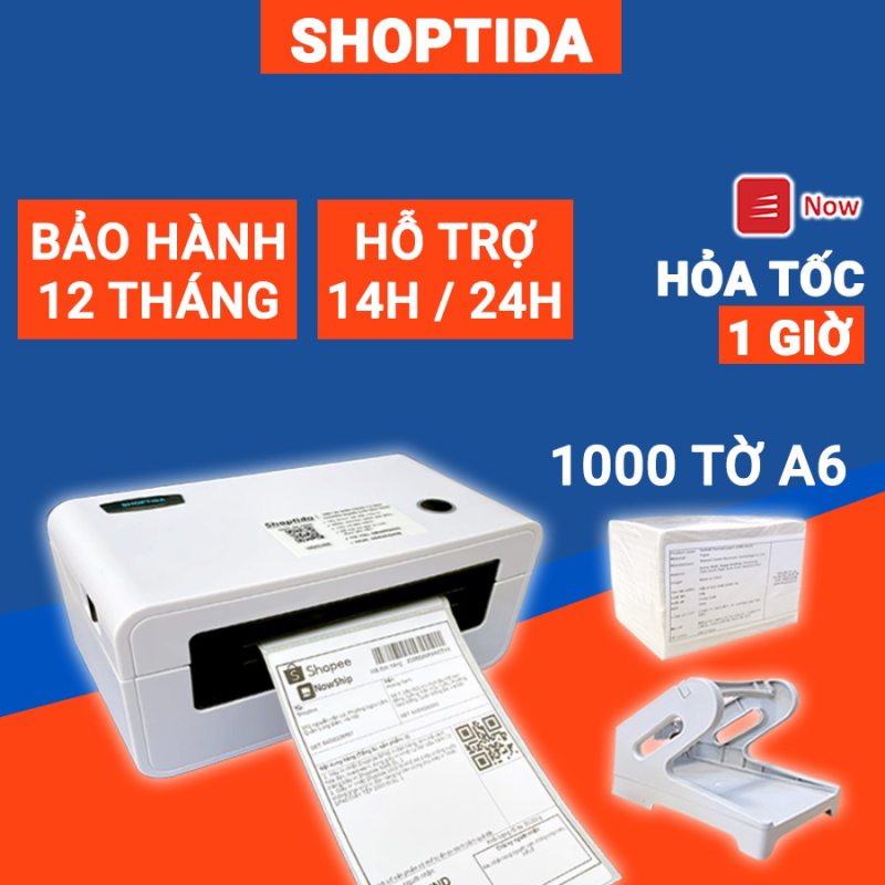 Máy in nhiệt Shoptida SP46 kèm 1000 giấy in nhiệt 10*15cm + khay, combo máy in nhiệt tự dán bảo hành 12 tháng