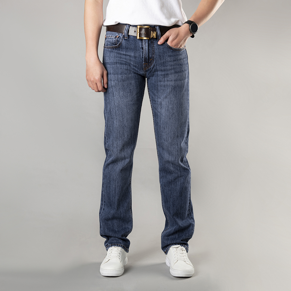 Quần Jean Nam Ống Suông Cao Cấp Xanh Than Quần Suông ống rộng Chất vải không Co Giãn, ống 19-21 cm - Doki