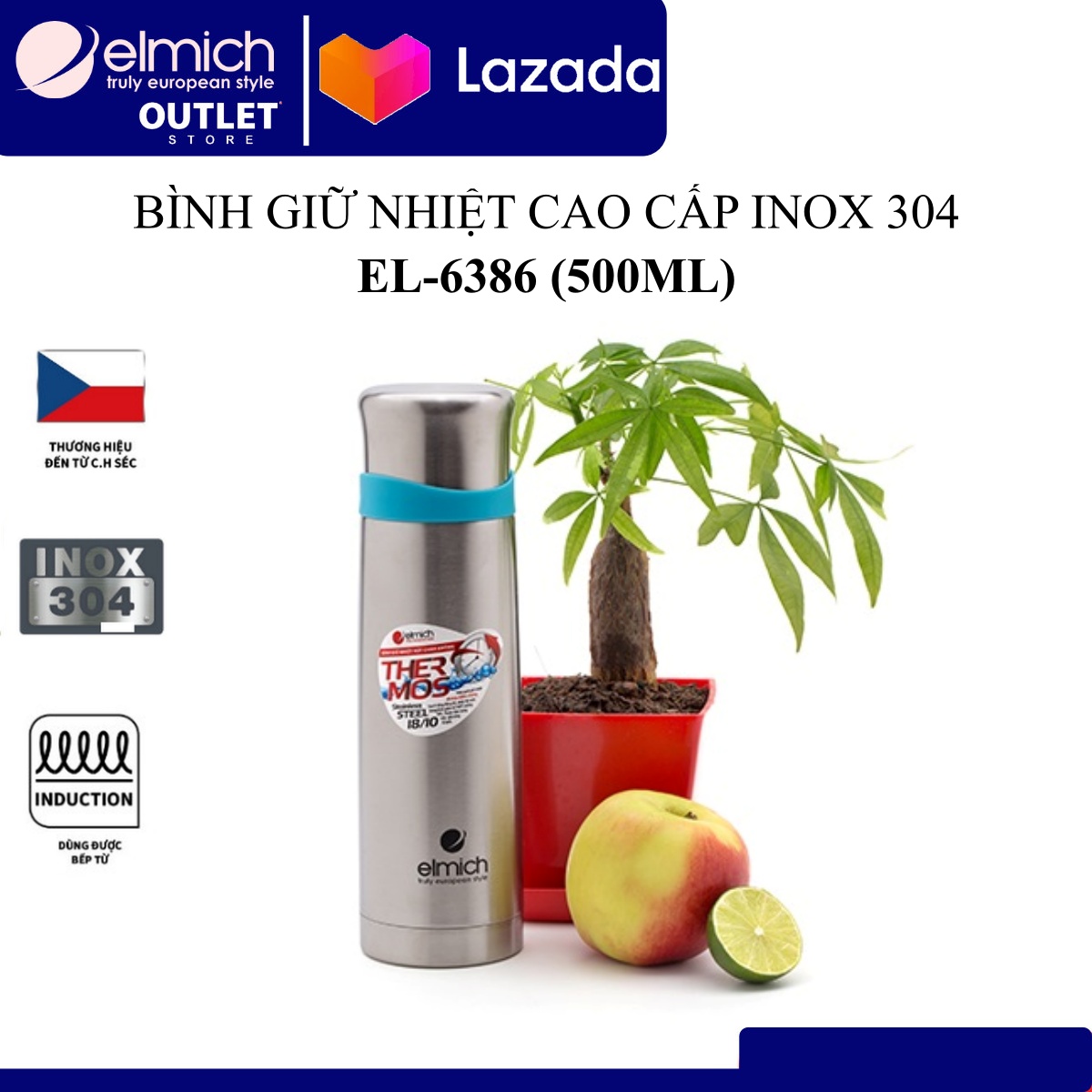 Bình giữ nhiệt EL-6386KM (Dung tích 500ml, màu Bạc, giữ nóng 8 tiếng lạnh 12 tiếng)
