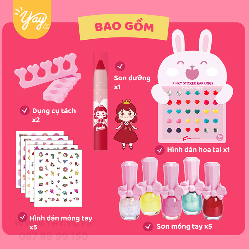 Combo 14 Món Đồ Chơi Trang Điểm Cho Bé 3+ | PINKY + [tặng kèm túi vải]