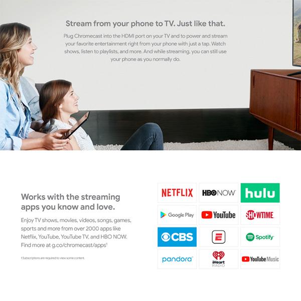 Thiết bị TV streaming Google Chromecast 3 - Thế hệ mới 2018