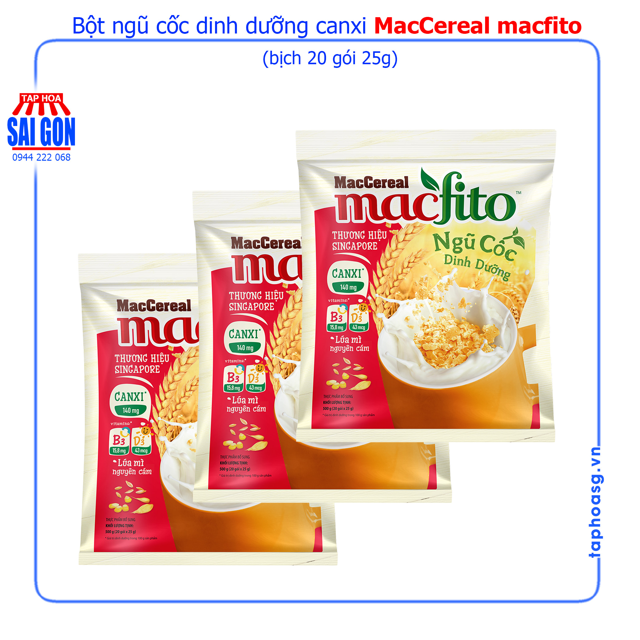 Bột ngũ cốc dinh dưỡng Canxi Nhiều Chất Xơ - MacFito (túi 20 gói x 28g)